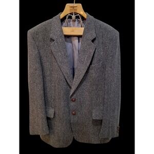 Vintage English Manor Wool Tweed Blazer Mens 44R Gray 2 Button Sport Coat Jacket